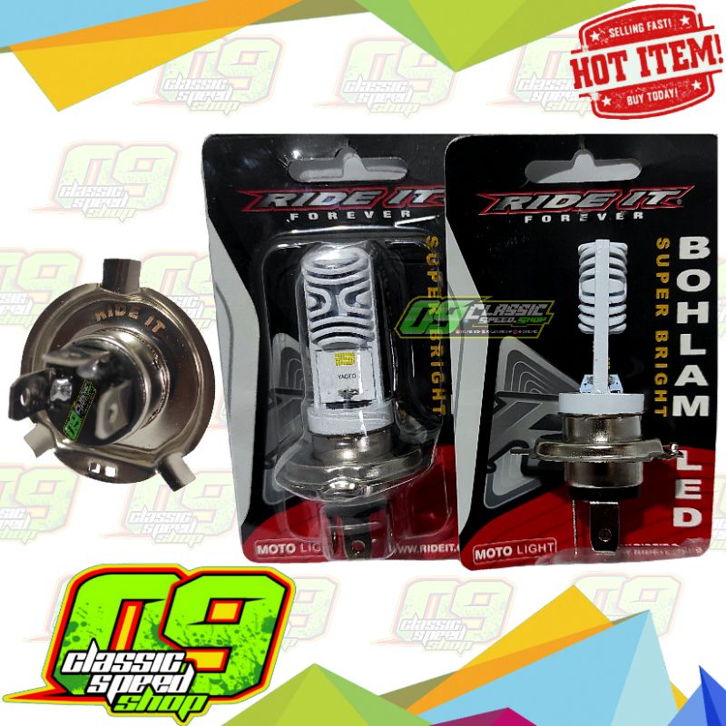 Lampu bohlam dop Led depan H6 Dan H4 Ride It all Motor Mobil tiger megapro Jute Putih terang