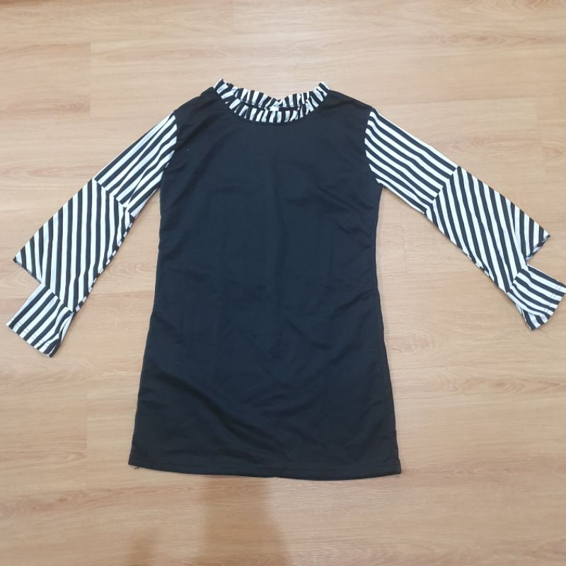 Dress Wanita lengan panjang midi dress salur import