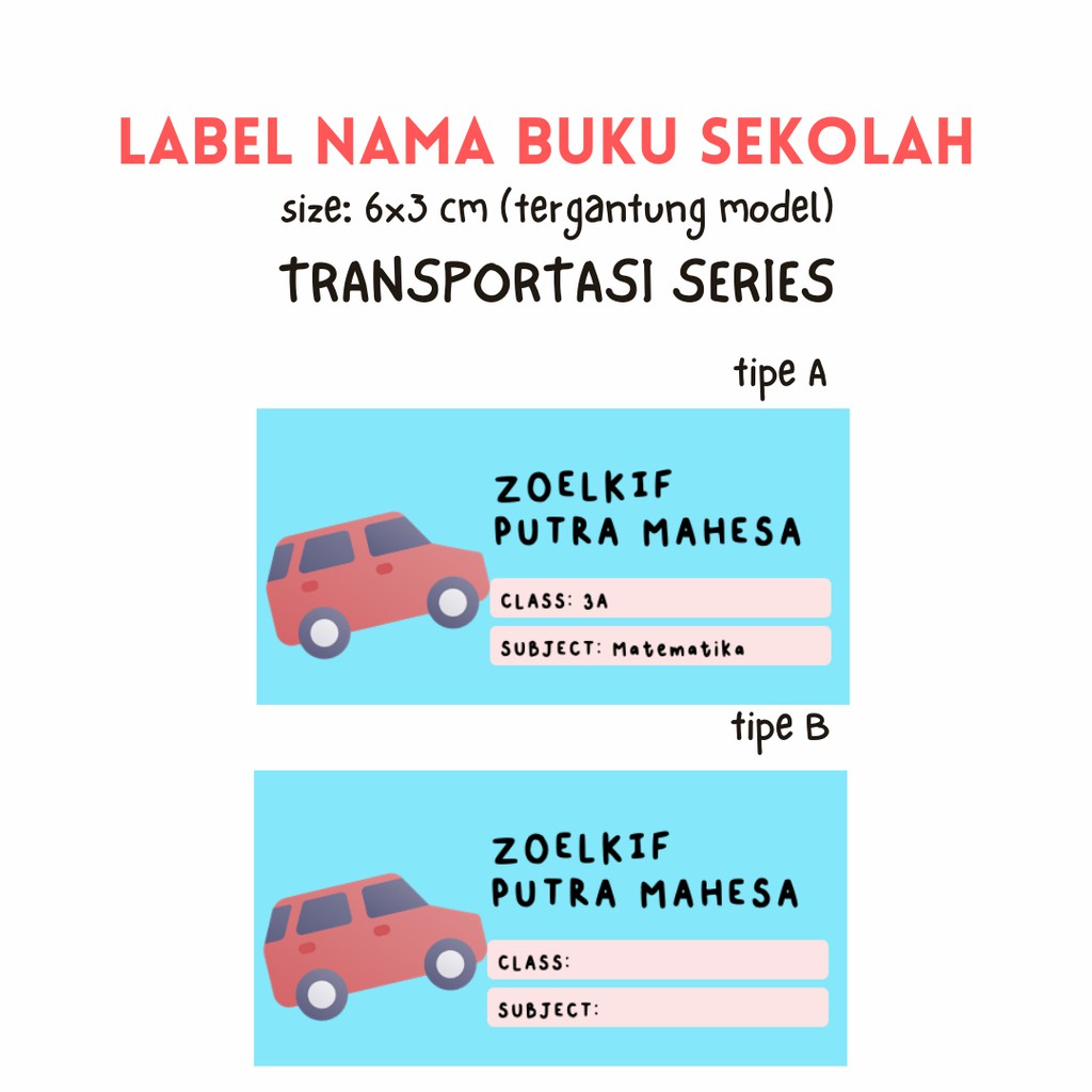 

LABEL NAMA BUKU SEKOLAH - TRANSPORTASI SERIES [BISA CUSTOM YANG LAIN]