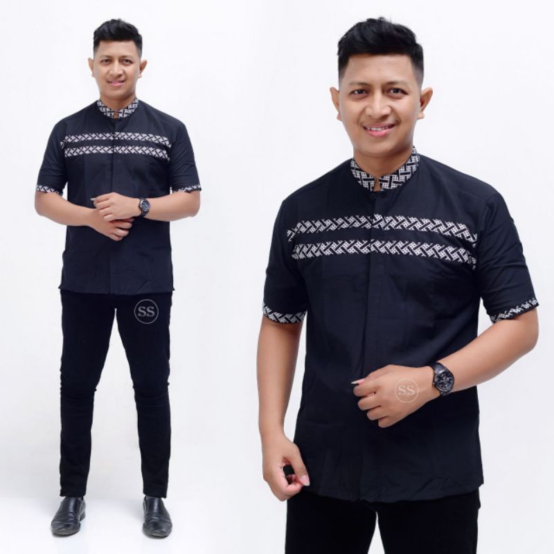 BAJU KOKO POLOS KOMBINASI BATIK KOKO MUSLIM DEWASA ATASAN MUSLIM