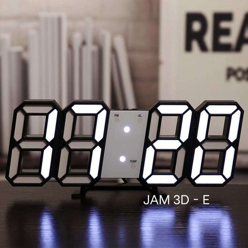 Jam Dinding Digital LED 3D Gaya Modern Untuk Dekorasi Ruang TamuJam Digital LED Full Angka 3D Unik Untuk Dekorasi Meja Dinding Ruang Tamu-JAM 3D - E