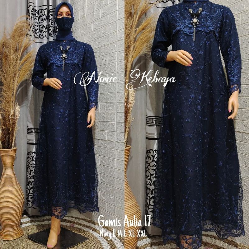 REAL PICT gamis brokat tulle novie / gamis modern / gamis free masker / gamis murah / gamis model A 