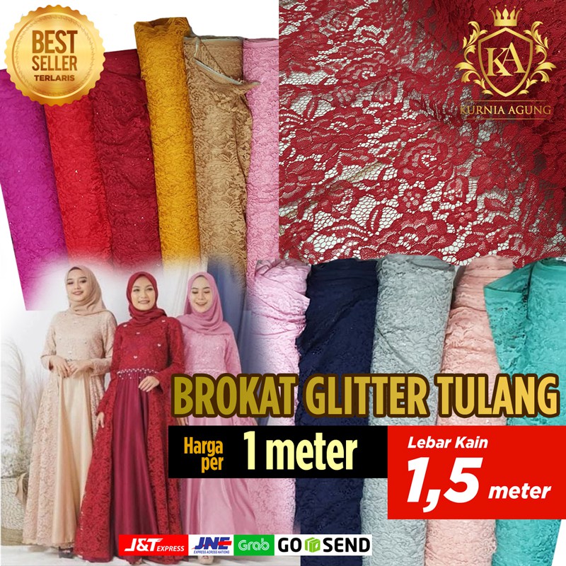 Bahan Kebaya Brukat Meteran Putih Terbaru Gamis Pesta Wanita Kain Brokat Gliter Meteran Kain Gaun Kondangan Pengantin Mewah Motif Bunga