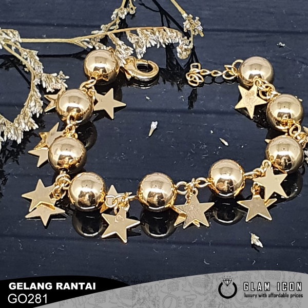 Gelang Rantai Bola Bintang Warna Gold G0281 GRG