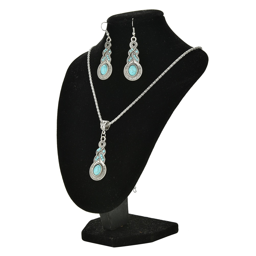 Set Perhiasan Kalung Kait Turquoise Gaya Retro Vintage