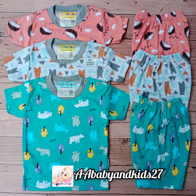 PRODUK TERBARU!!! 3Pasang Setelan Airin Lengan Pendek Kancing Bahu Ukuran Newborn S M L XL SNI