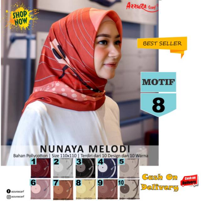 Jilbab Segiempat Nunaya Melodi Motif 8 by Azzura Scarf - Kerudung Hijab Scarf Square Murah Original