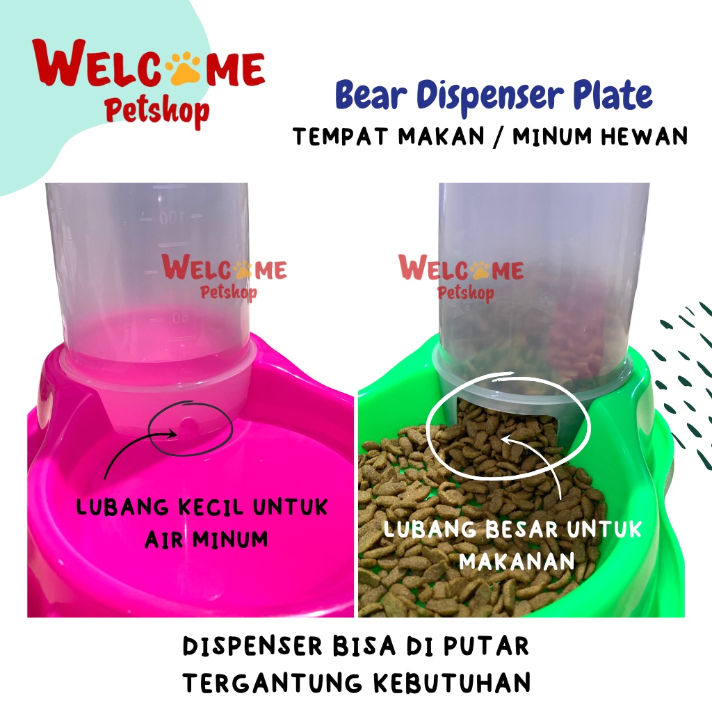 Bear Dispenser Plate Tempat Makan Atau Minum Anjing Kucing Kelinci