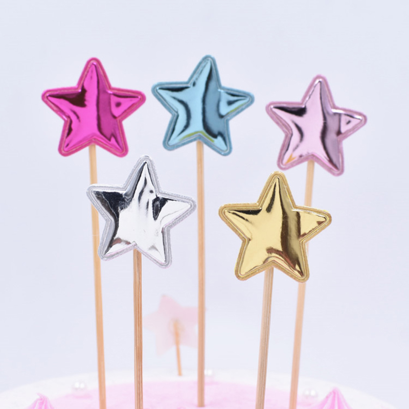 5pcs / Set Hiasan Topper Kue Dengan Bentuk Mahkota / Bintang / Hati Untuk Pesta