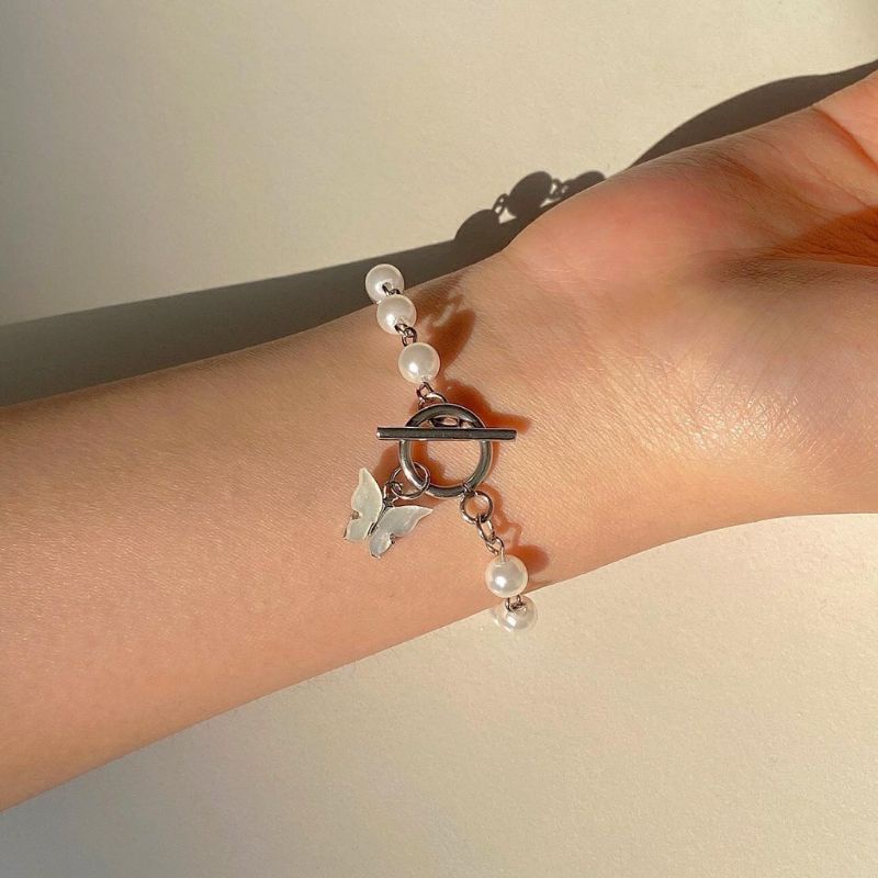 WB273 Butterfly Pearl Bracelet Nevertheless Korean Style Gelang Kupu Kupu Cantik