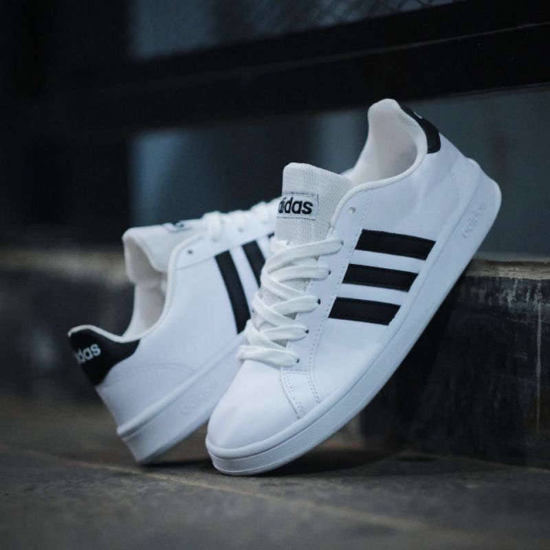 Sepatu Sneakers Ads Grand Court White Black Original Sneakers Pria