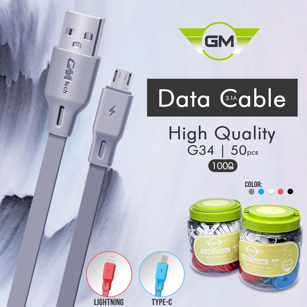 Kabel Data Toples GM G 34 Gepeng Fast Charging isi 50 PCS