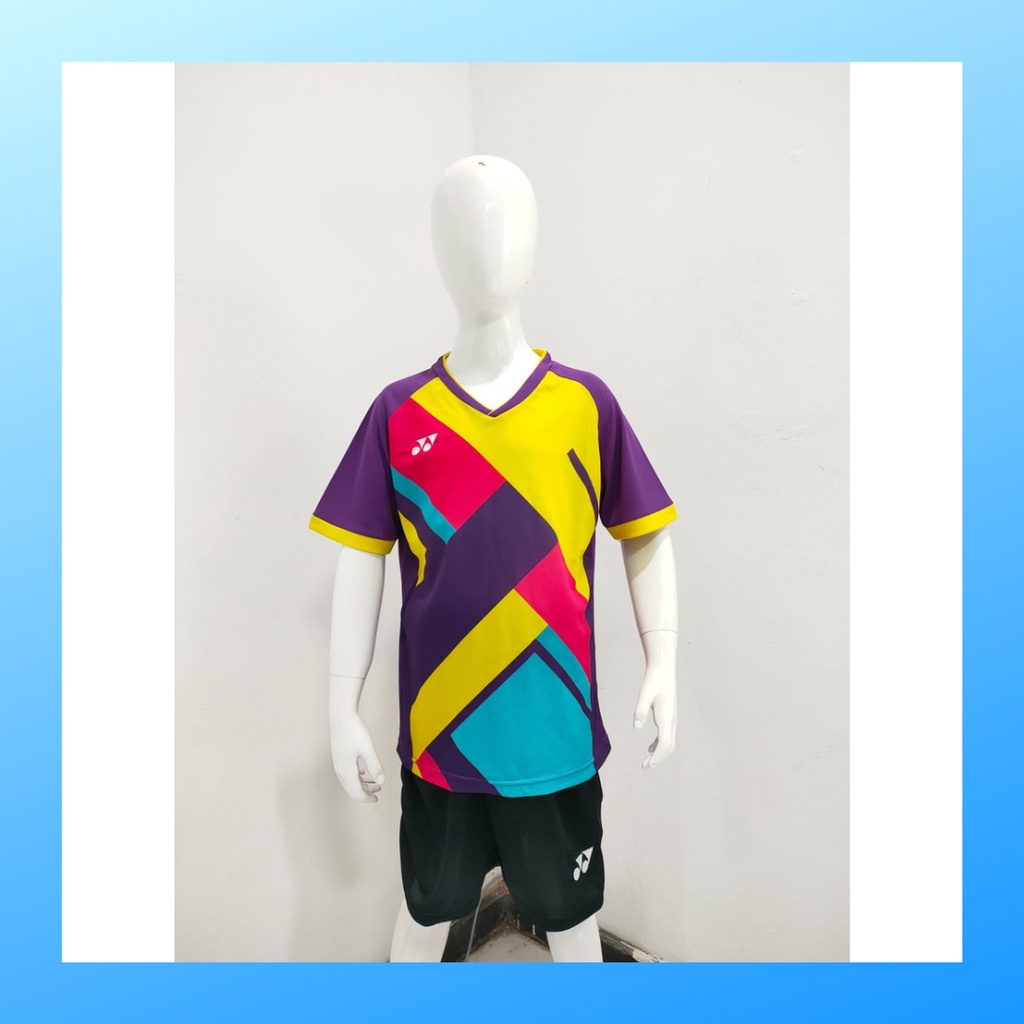 Kaos badminton anak laki-laki jersey bulutangkis baju celana setelan jersy perempuan stelan t-shirt outfit seragam kostum print olahraga casual suit pakaian jarsey oblong apparel sports jersi sudirman thomas uber cup bulu tangkis ST.Y169 ungu polos