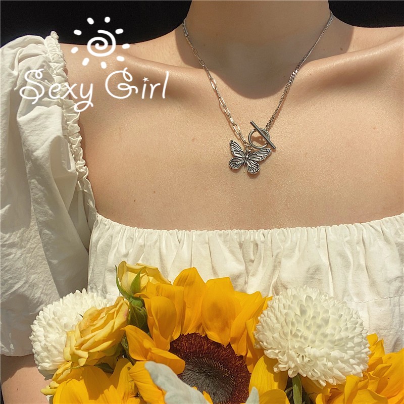 Vintage Stainless Steel Butterfly Necklace Women Choker Clavicle Chain Fine Jewelry Accessories Gift Sexy Girl Jewelry