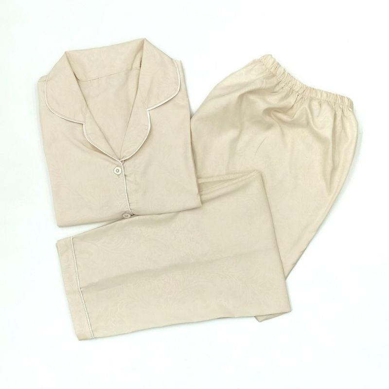 Baju Tidur Wanita | Piyama Wanita Kekinian | Oneset Setelan Wanita Bahan Katun Polymicro Bebas Pilih Motif-Emboss Cream