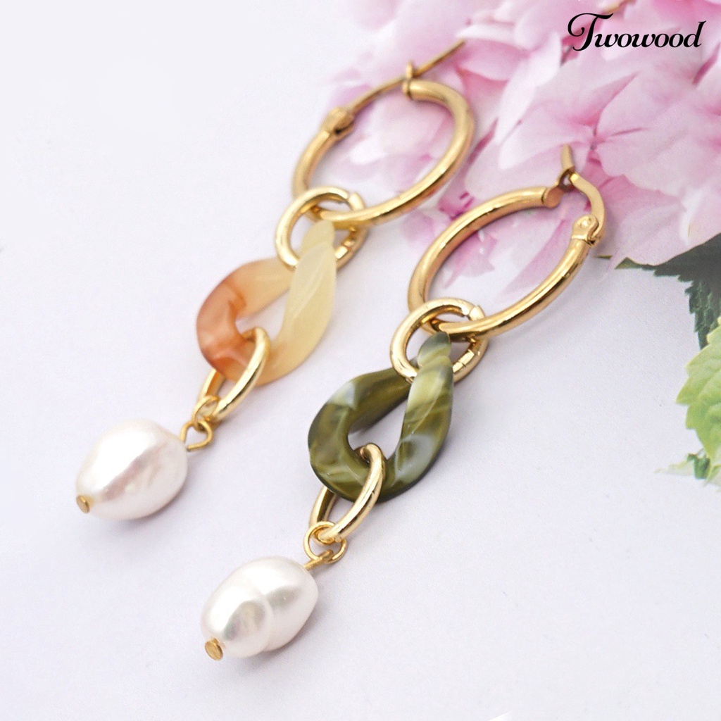 Twowood 1 Pair Bohemian Earrings Faux Pearl Comfortable to Wear Baroque Style Exquisite Long Dangle Earrings for Party