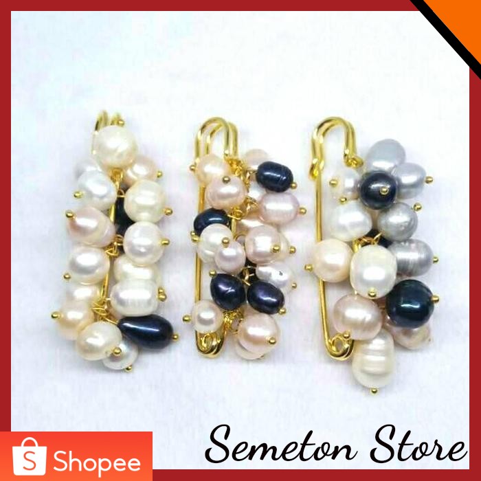 Peniti bross bros jilbab hijab Mutiara Air Tawar dari Lombok aksesoris wanita RM026