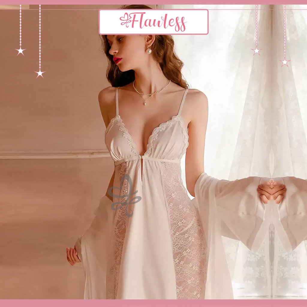 Lingerie Sexy (LRS65) Baju Tidur Wanita Dewasa Sexy Sleepwear G String Lingerie Satin Set Daster Wanita Gaun Tidur High Quality COD-5