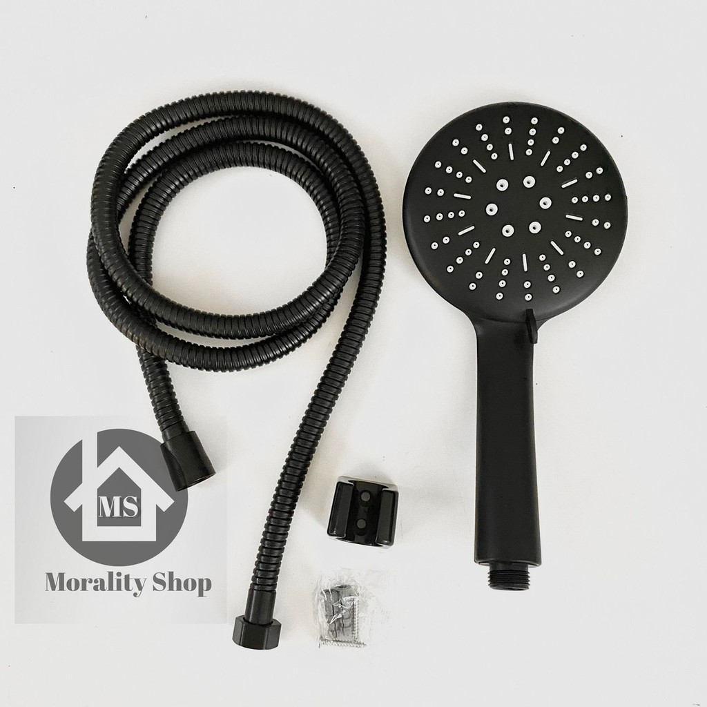 Handshower Gede 12cm Hitam Minimalis wz338 - HandShower Set 3in1 Big Black Minimalis E17A