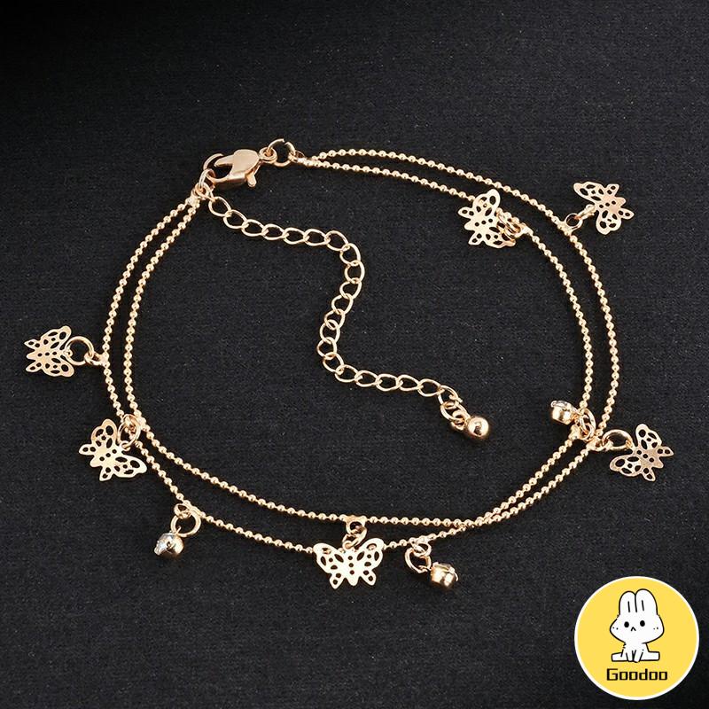 Double Layer Hollow Butterfly Liontin Gelang Kaki Paduan Fashion Sepatu Wanita Yang Indah -Doo