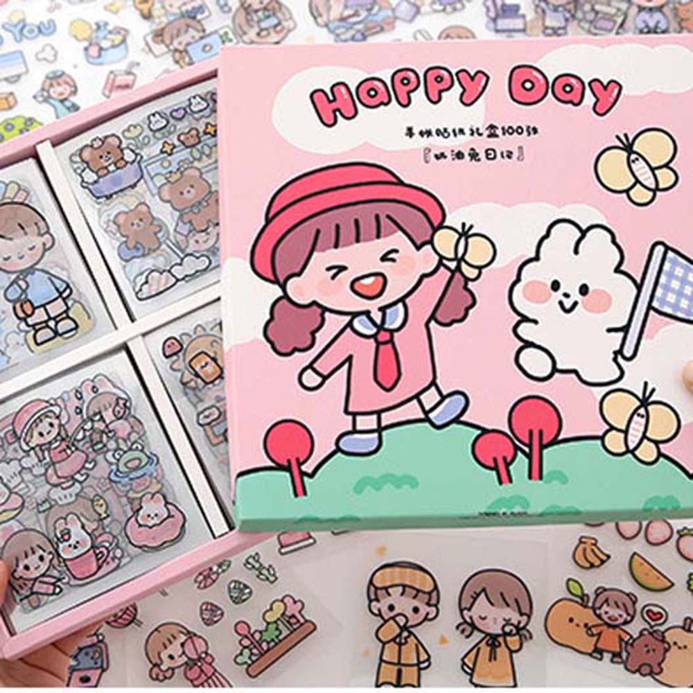 Lanfy 100pcs / Set Stiker Motif Kartun Kelinci Anti Air Untuk Dekorasi Scrapbook / Agenda