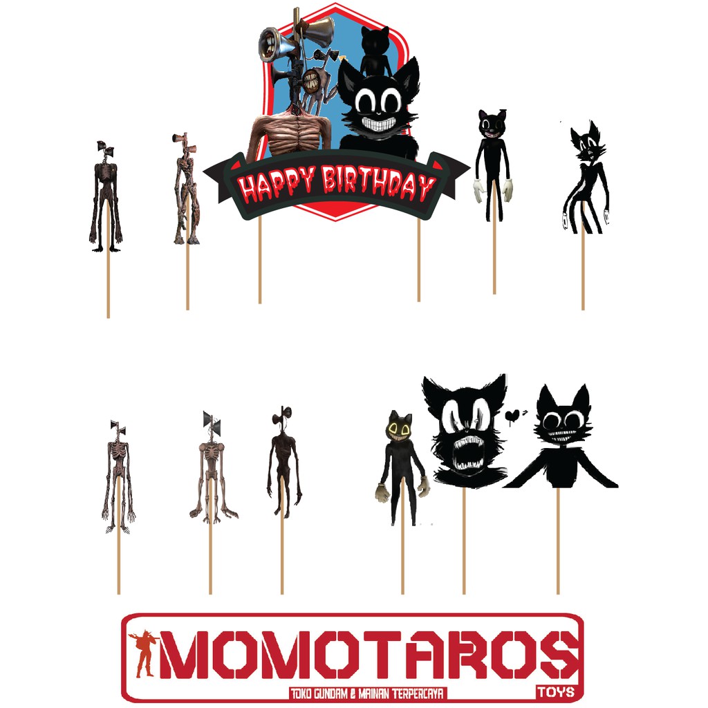 Topper cake siren head vs cartoon cat horror set