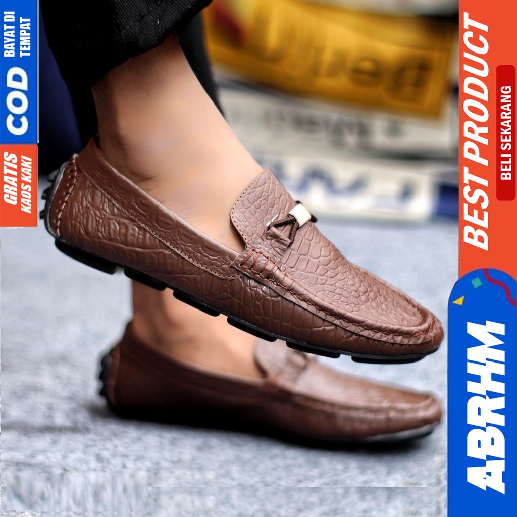 Sepatu Casual Pria Formal Slip On Pantofel Kulit Asli Kerja Kantor Kondangan Kuliah Hitam Fashion Shoes Terbaru Murah Kekinian Original PARIS ABRHM