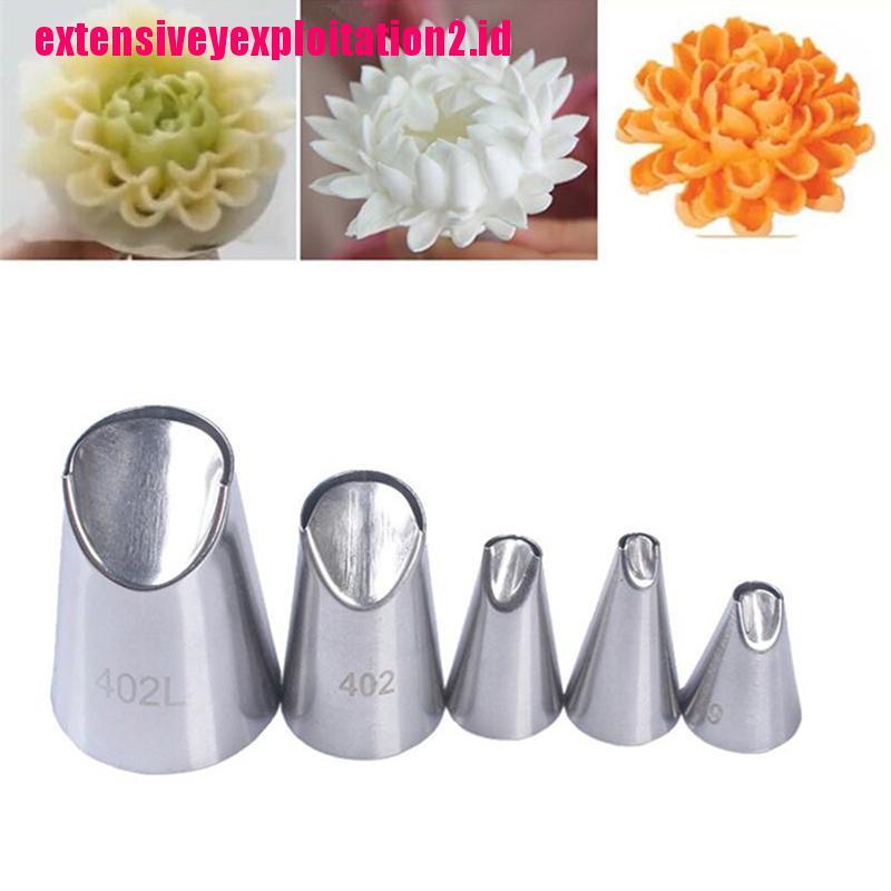 Set 5pcs Ujung Mulut Pipa Icing Desain Chrysanthemum Untuk Dapur