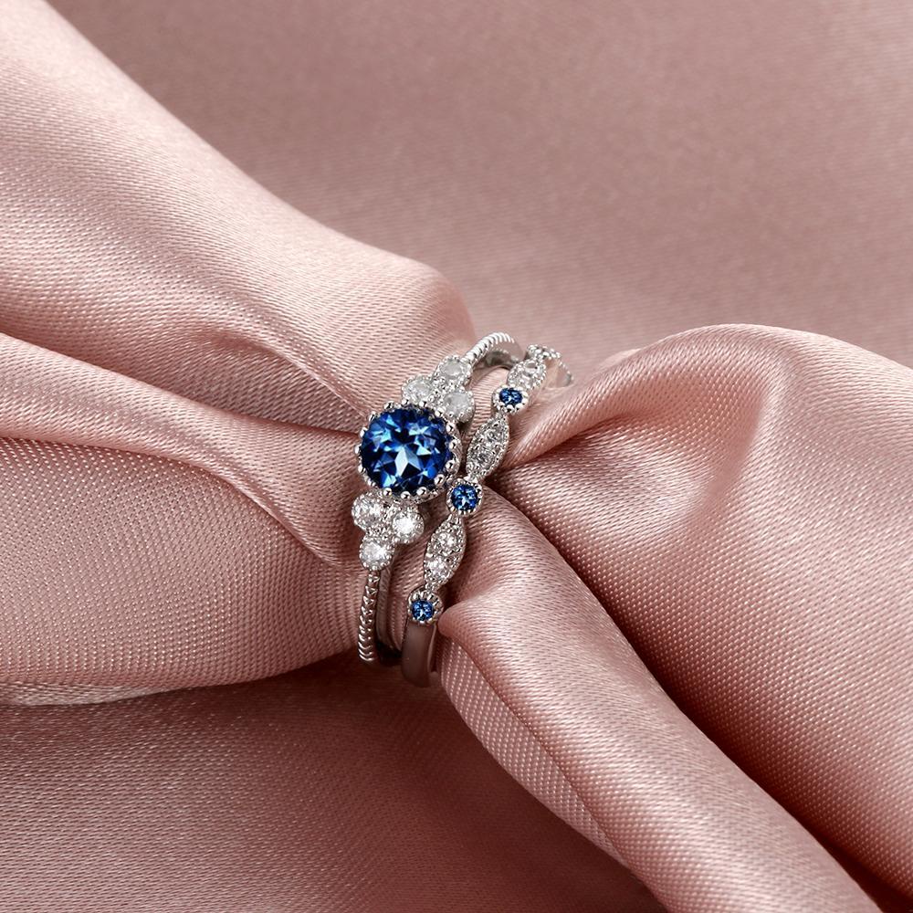 Nanas Biru Set Cincin Pesta Pengantin Perhiasan Tunangan Pernikahan Safir