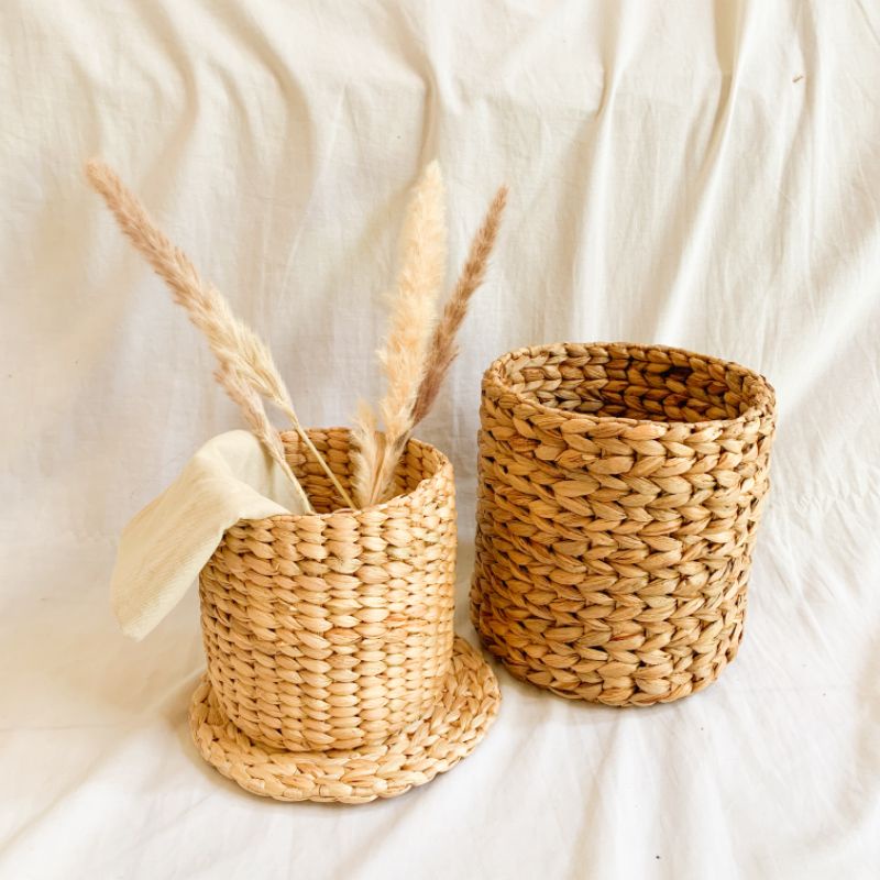 Keranjang Bulat Anyaman Eceng Gondok | Tempat Pensil Anyaman Eceng Gondok | Pot Mini Eceng Gondok | 