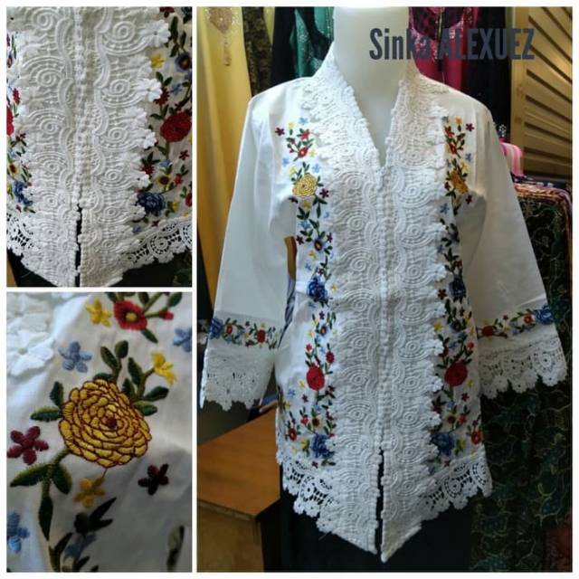 Kebaya Encim Katun Linen Kombinasi Brukat Premium full bordir