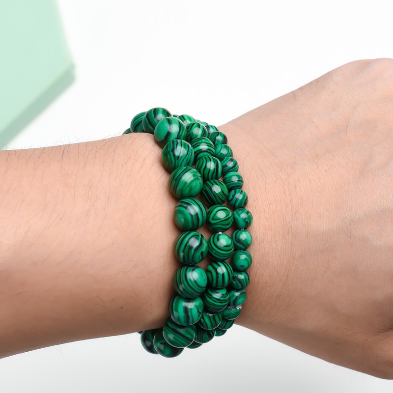 Gelang Manik-Manik Batu Malachite Pereda Stress Ukuran 10mm Adjustable Untuk Unisex