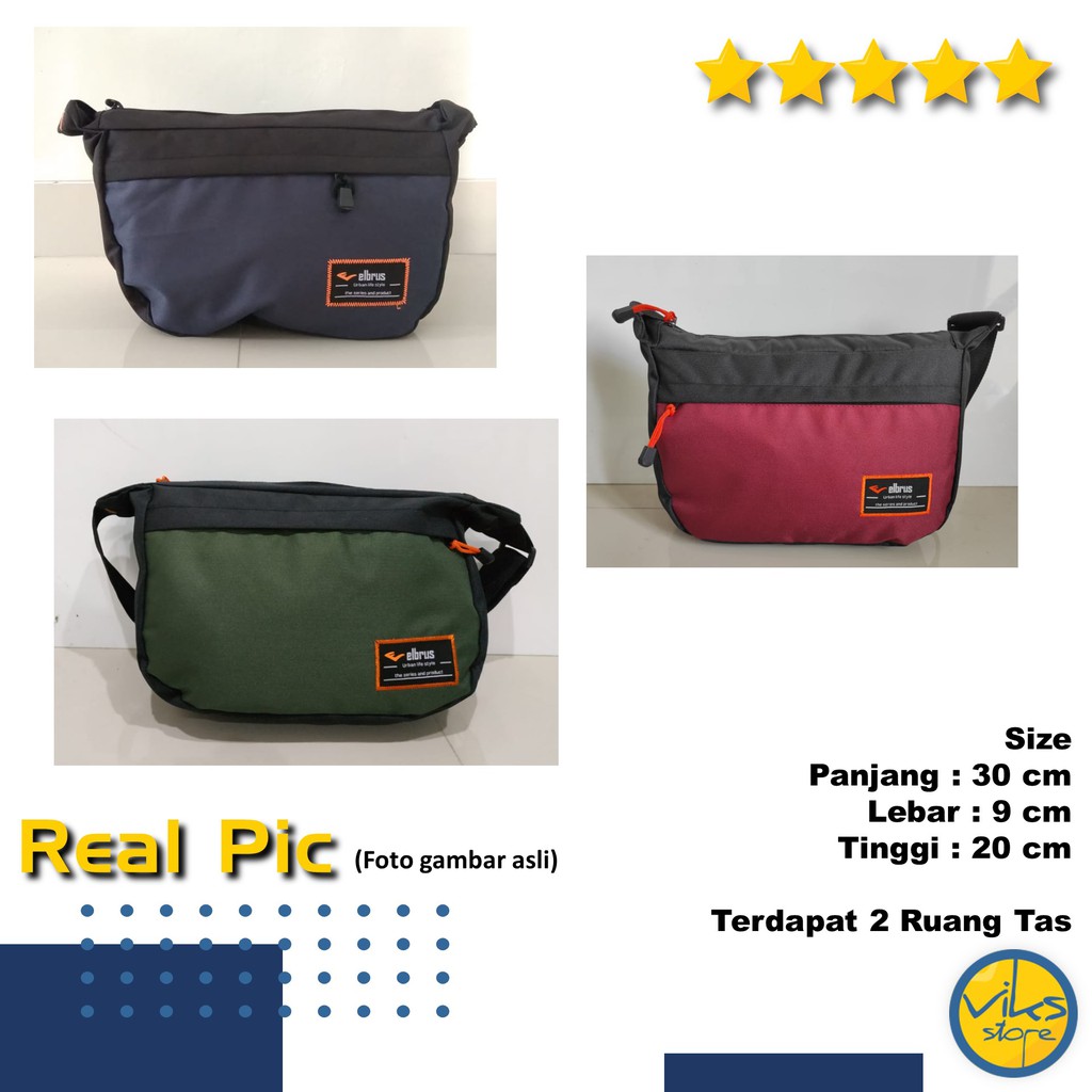 Tas Selempang Pria Cowok Elbrus Original Slingbag Tas Kerja Kuliah Sekolah Simple Hijau Biru Merah Ukuran Sedang Simpel Minimalis