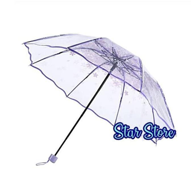 Payung Lipat Transparan Sakura Bening Fashion Korea murah