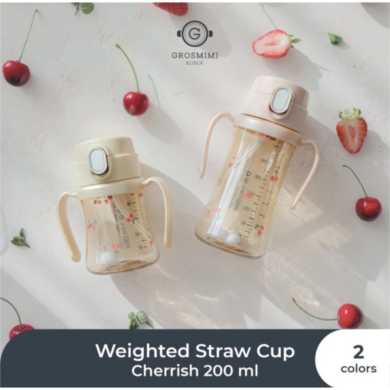 Grosmimi PPSU Cherrish Weighted Straw Cup 200 ml- Botol Minum Bayi/Anak