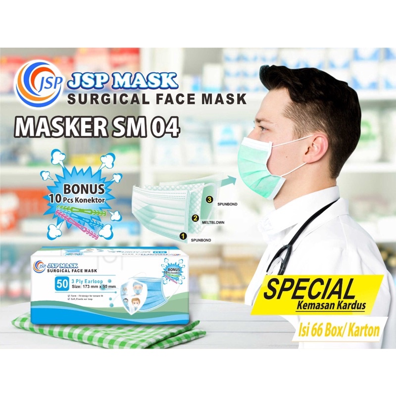 Masker surgical JSP 3 player warna Hijau