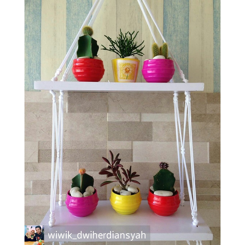 Rak Dinding Gantung Minimalis 2 Susun Putih Tali Putih Rak Dinding Gantung Minimalis 2 Susun Putih Tali Putih
