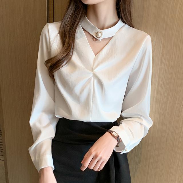 Spring simulation silk shirt women's long sleeve 2021 new design fashion minority top versatile temp