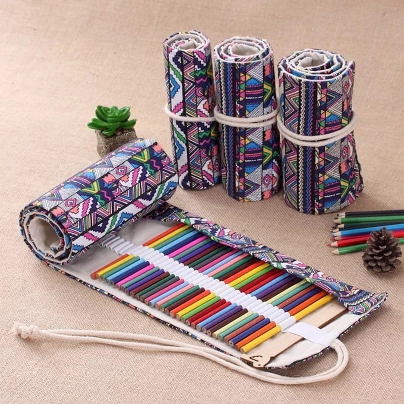 ITSHOPING - Tempat Pensil Make Up Kekinian Trendy Model Gulung Lipat Dengan Tali Ikat / Pouch Pensil