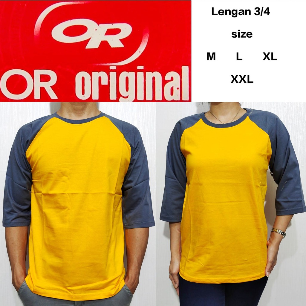 Kaos polos reglan kuning lengan abu tua 3/4 M L XL XXL