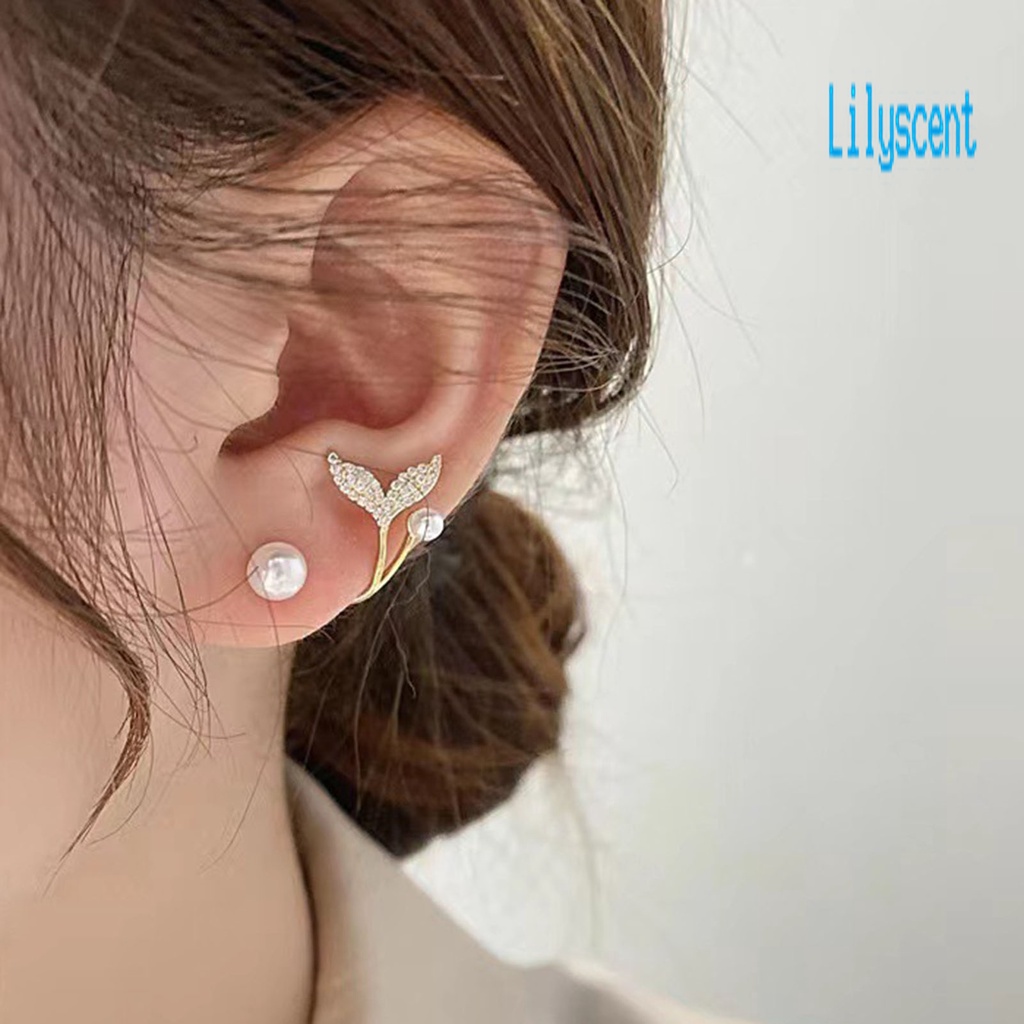 Ls 1 Pasang Anting Tusuk Wanita Desain Ekor Ikan Hias Mutiara + Berlian Imitasi Gaya Korea Untuk Hadiah