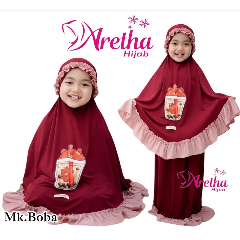 Mukena Anak BOBA ARETHA HIJAB Rempel Mukenah Jersey Balita Karakter BOBA terbestseller 3-6 Tahun