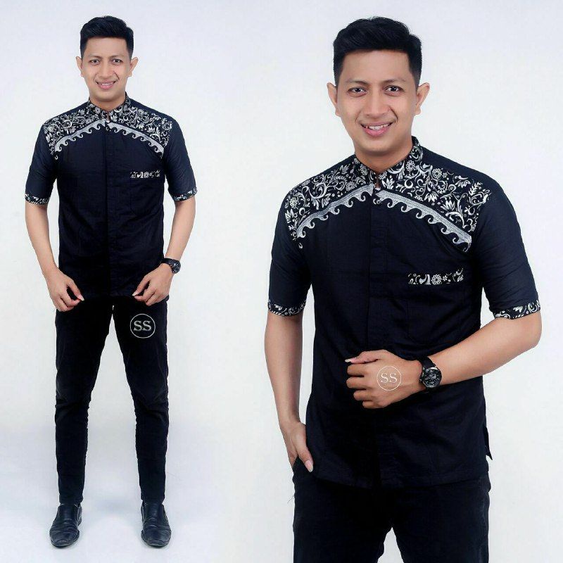 HEM BATIK  koko batik kombinasi/ HEM KOKO BORDIR PINTU ACEH/koko batik lengan pendek/baju muslim/