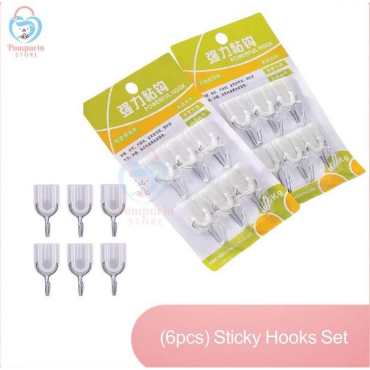 TERMURAH GANTUNGAN DINDING 1 set ISI 6 pcs Hook Hanger Tempel Multifungsi Kail