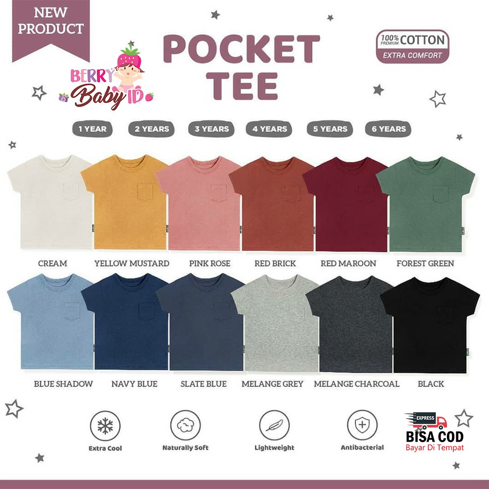 Little Palmerhaus Pocket Tee Baju Bayi Anak 1-6 Tahun Laki-Laki Premium Katun Berry Mart