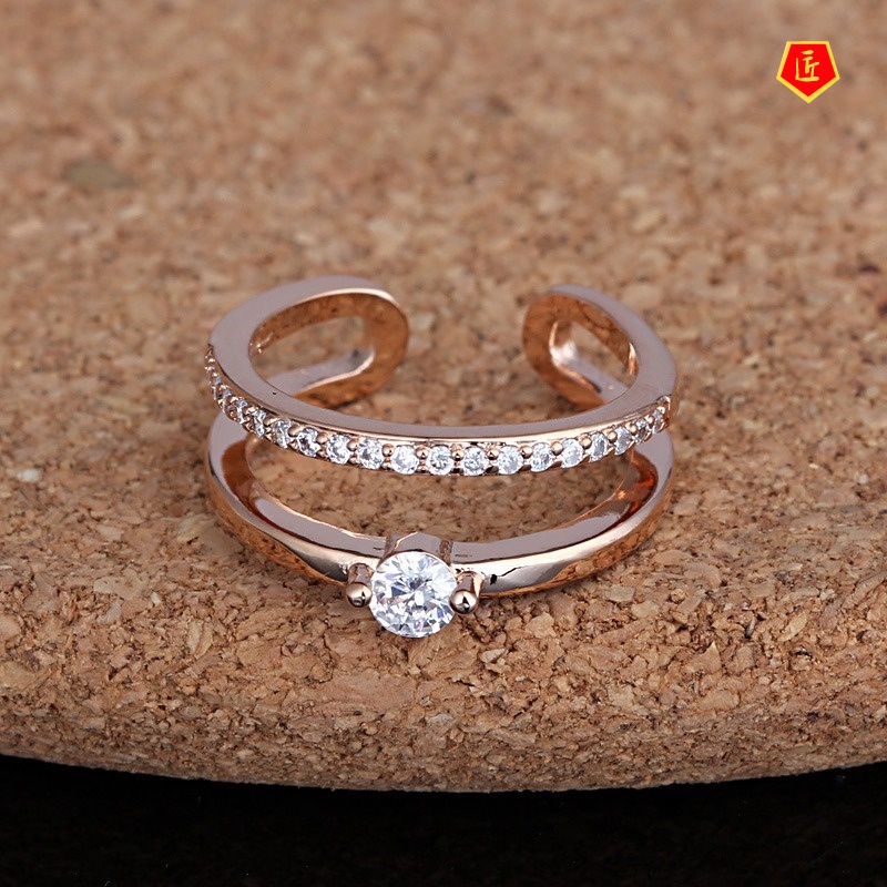 [Ready Stock]Creative Personality Diamond Platinum Double Layer Ring