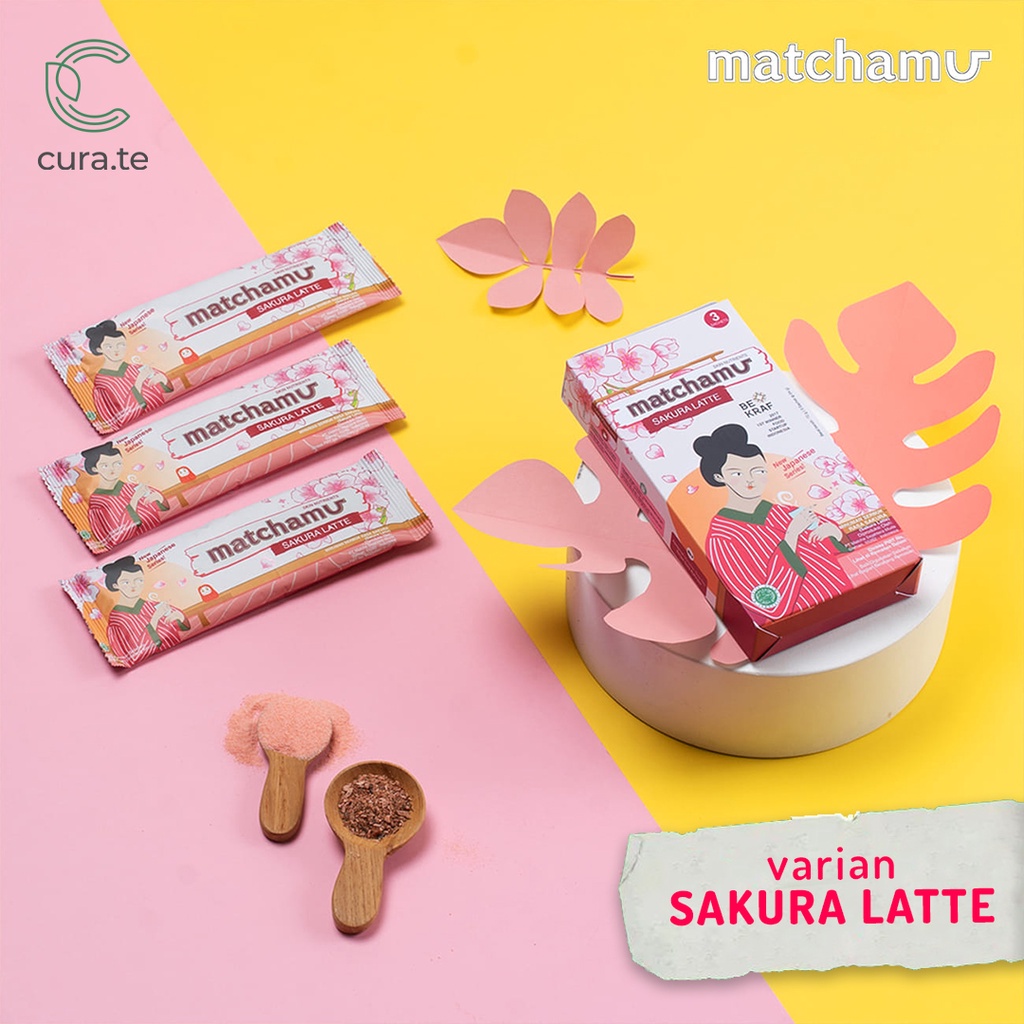 MATCHAMU  LATTE SACHET BOX 24GR | MATCHA KINAKO SAKURA BLACK SESAME HOJICHA LATTE