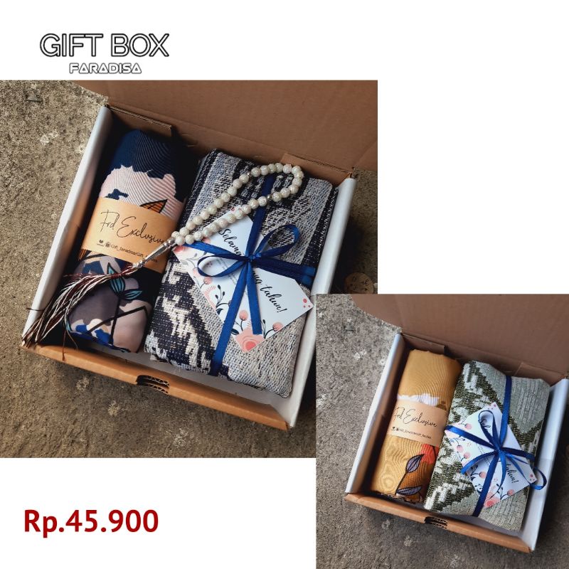 hampers sajadah hijab motif kado gift box wanita lebaran idul fitri