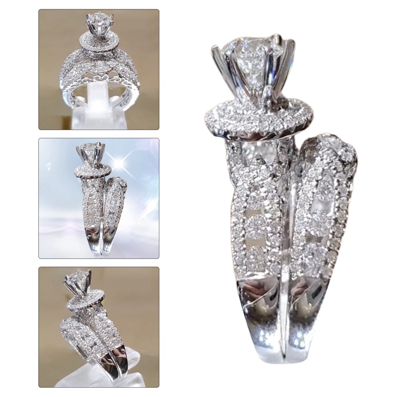 2pcs / Set Cincin Wanita Hias Batu Kristal Zirkon Besar Untuk Pernikahan