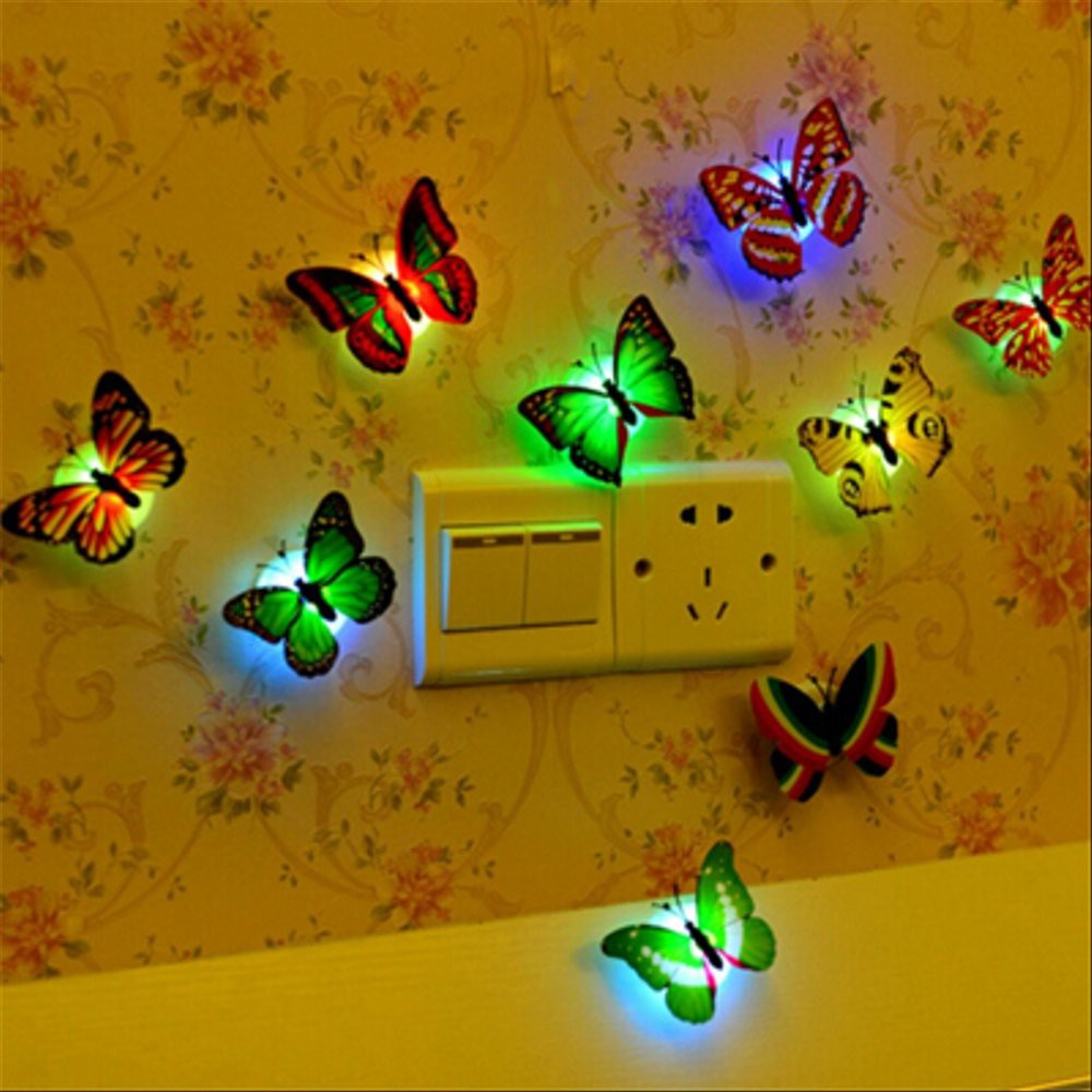 (1 PCS) LED Sticker Kupu Kupu Stiker Dinding LED Butterfly lampu Kamar Souvenir Pernikahan LED